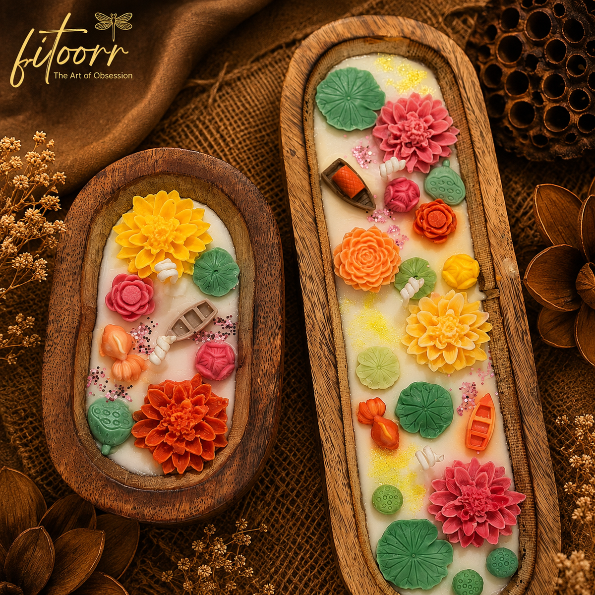 Artisanal Botanical Wax Trays on Burlap